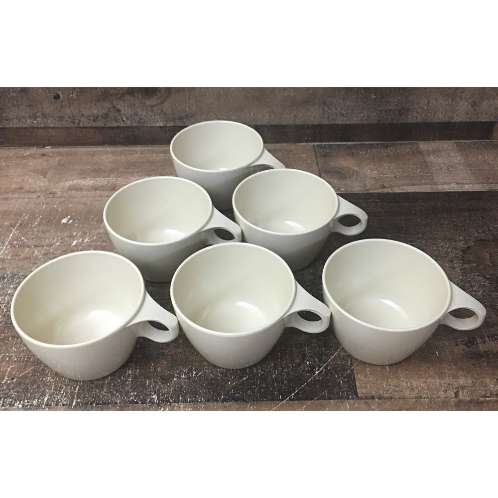 Texas-Ware Beige Tan Melamine Tea Cup Set of 6 Retro Handles MCM Vintage